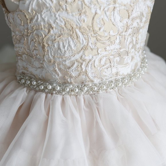 Girls Gold & Blush Formal Party Dress Flower Girl Special Occasion Couture NWT - Picture 2 of 6